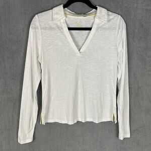 Boden Top Womens Extra Small White Long Sleeve V Neck Polo Preppy Neutral Beachy